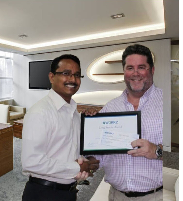 Long Service Award received from Brad Taylor from WORKZ